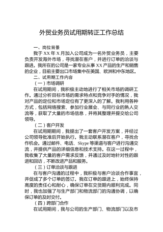 外贸业务员试用期转正工作总结