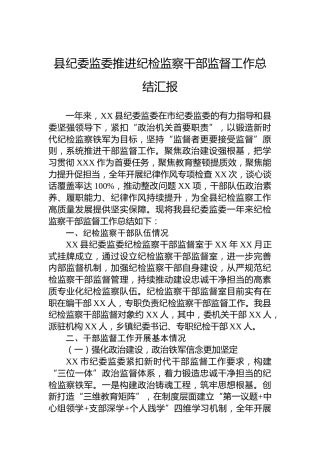 县纪委监委推进纪检监察干部监督工作总结汇报