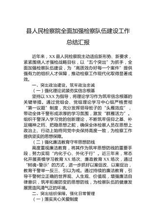 县人民检察院全面加强检察队伍建设工作总结汇报