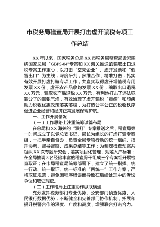 市税务局稽查局开展打击虚开骗税专项工作总结
