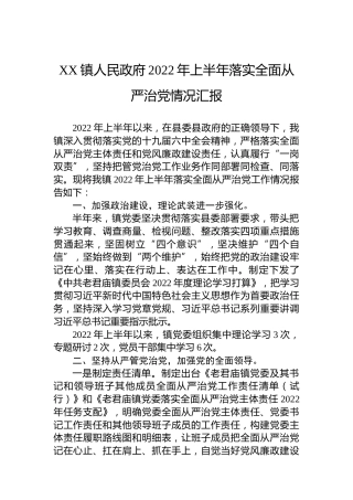 XX镇人民政府2022年上半年落实全面从严治党情况汇报（20220802）