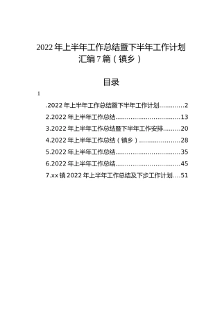 2022年上半年工作总结暨下半年工作计划汇编7篇（镇乡）