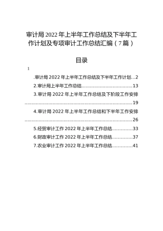 审计局2022年上半年工作总结及下半年工作计划及专项审计工作总结汇编（7篇）