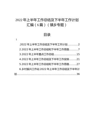 2022年上半年工作总结及下半年工作计划汇编（6篇）（镇乡专题）