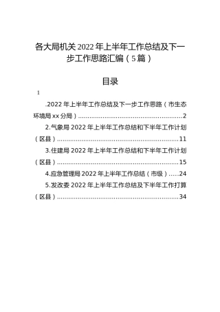 各大局机关2022年上半年工作总结及下一步工作思路汇编（5篇）