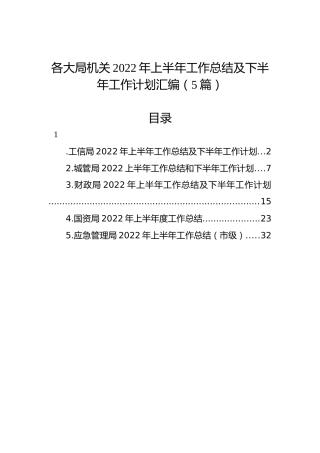 各大局机关2022年上半年工作总结及下半年工作计划汇编（5篇）