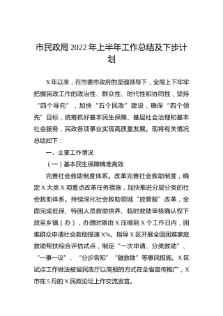 市民政局2022年上半年工作总结及下步计划