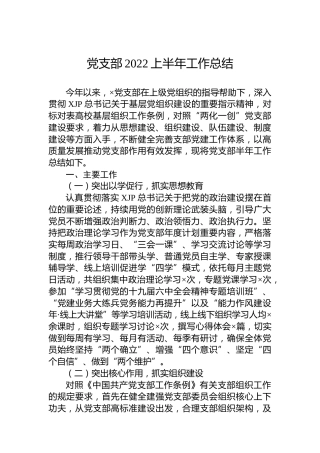 党支部2022上半年工作总结