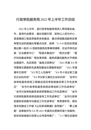 行政审批服务局2022年上半年工作总结