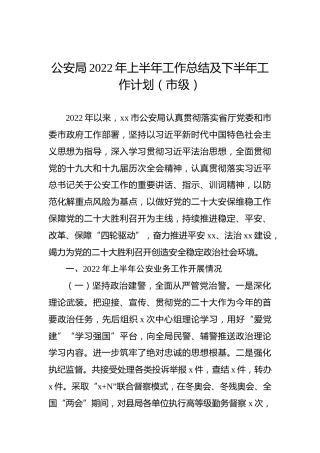 公安局2022年上半年工作总结及下半年工作计划（市级）