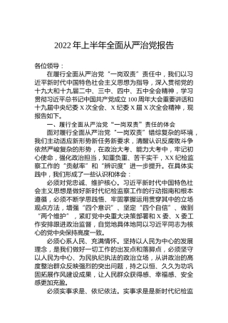 2022年上半年全面从严治党报告