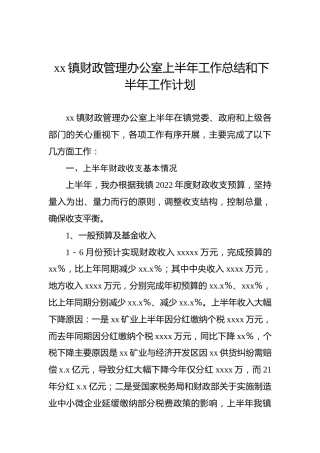 2022年xx镇财政管理办公室上半年工作总结和下半年工作计划