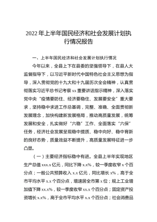 2022年上半年国民经济和社会发展计划执行情况报告
