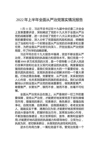 2022年上半年全面从严治党落实情况报告