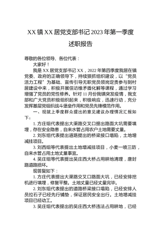 XX镇XX居党支部书记2023年第一季度述职报告（20230406）