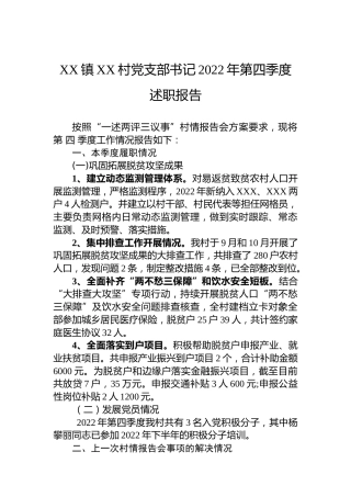 XX镇XX村党支部书记2022年第四季度述职报告（20230112）