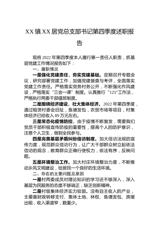XX镇XX居党总支部书记第四季度述职报告（20230112）
