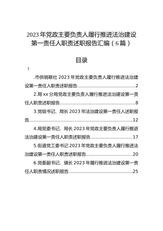 2023年党政主要负责人履行推进法治建设第一责任人职责述职报告汇编（6篇）