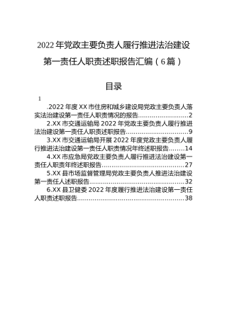 2022年党政主要负责人履行推进法治建设第一责任人职责述职报告汇编（6篇）