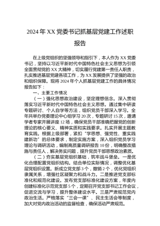 2024年XX党委书记抓基层党建工作述职报告