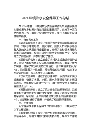 2024年镇饮水安全保障工作总结