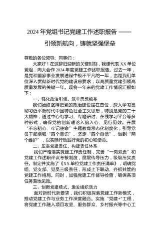 2024年党组书记党建工作述职报告 —— 引领新航向，铸就坚强堡垒