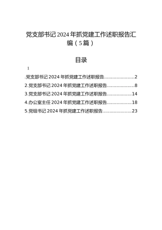 党支部书记2024年抓党建工作述职报告汇编（5篇）