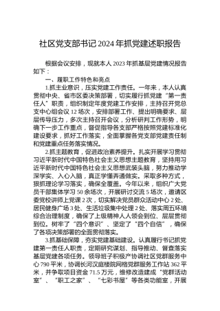 社区党支部书记2024年抓党建述职报告