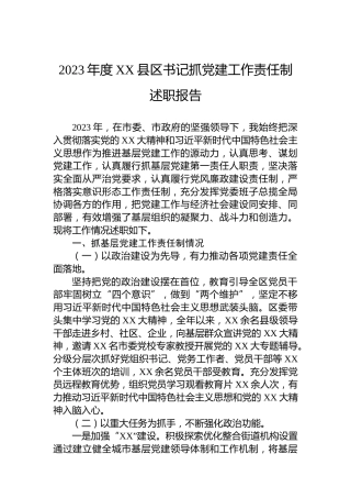 2023年度XX县区书记抓党建工作责任制述职报告