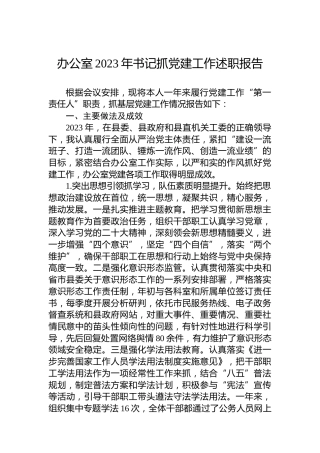 办公室2023年书记抓党建工作述职报告