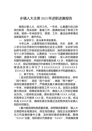乡镇人大主席2023年述职述廉报告