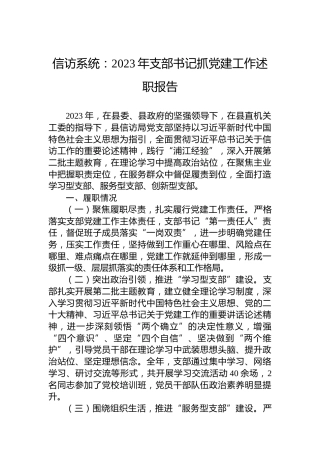 信访局2023年支部书记抓党建工作述职报告