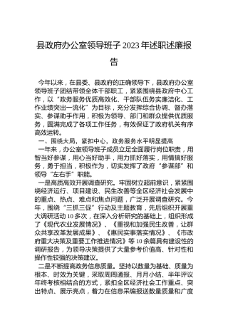 县政府办公室领导班子2023年述职述廉报告