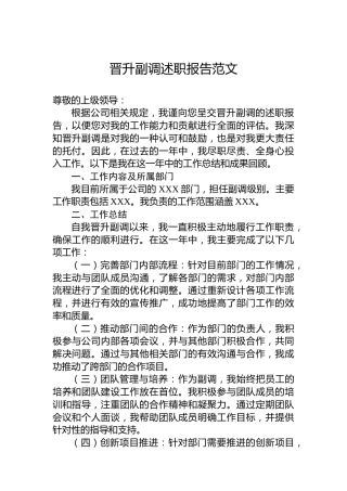 晋升副调述职报告范文