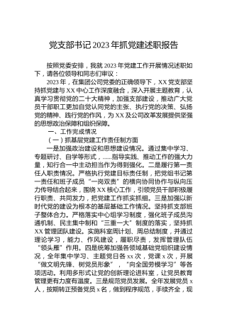 党支部书记2023年抓党建述职报告