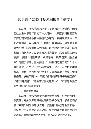 领导班子2023年度述职报告（高校）