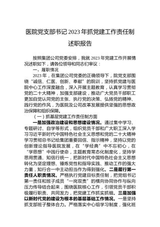 医院党支部书记2023年抓党建工作责任制述职报告