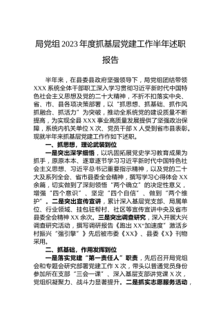 局党组2023年度抓基层党建工作半年述职报告