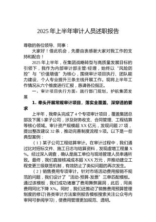 2025年上半年审计人员述职报告