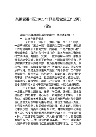 某镇党委书记2023年抓基层党建工作述职报告