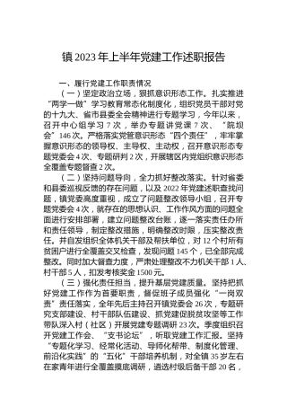 镇2023年上半年党建工作述职报告