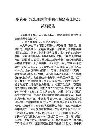 乡党委书记任职两年半履行经济责任情况述职报告