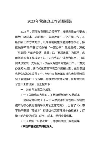 2023年营商办工作述职报告