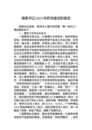 镇委书记2023年抓党建述职报告