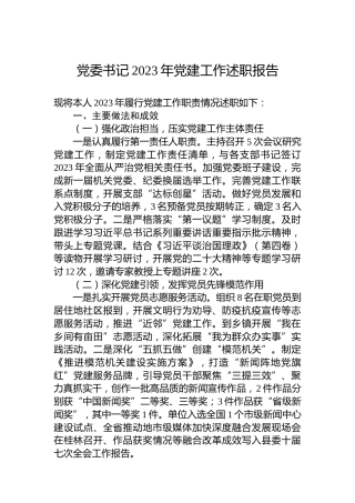 党委书记2023年党建工作述职报告