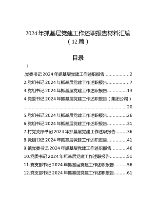 2024年抓基层党建工作述职报告材料汇编（12篇）