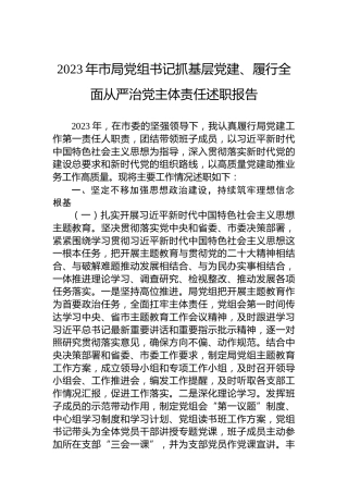 2023年市局党组书记抓基层党建、履行全面从严治党主体责任述职报告