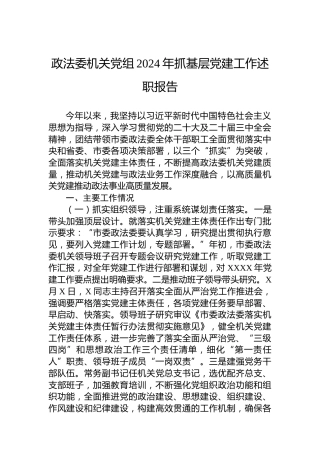 政法委机关党组2024年抓基层党建工作述职报告