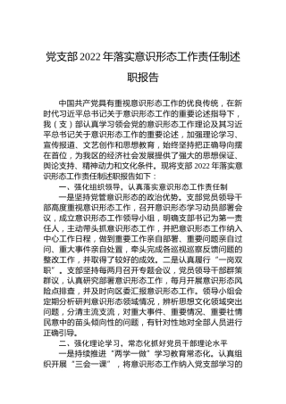 党支部2022年落实意识形态工作责任制述职报告