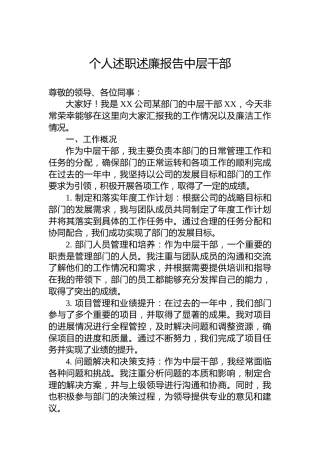 个人述职述廉报告中层干部